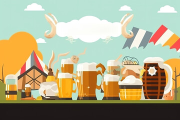 Wall Mural - Oktoberfest Beer Festival Concept. Oktoberfest Beer Festival Background. Oktoberfest Beer Festival Theme. Generative Ai.