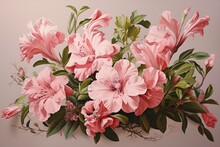 A Bunch Of Pink Flowers With Green Foliage. Generative AI