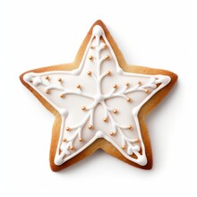 Christmas Star Cookie Isolated On White Background Top View Flat Lay