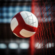 Volleyball, close-up. Ball next to volleyball net sports match game