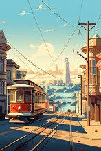 San Francisco Retro City Poster With Old Tram
