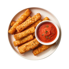 Wall Mural - A Plate of Cheese Sticks and Marina Sauce Isolated on a Transparent Background