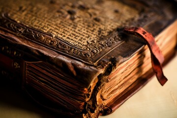 Historic Bible ancient closeup. Generate Ai