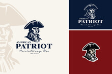 Classic Continental American Patriot Face Silhouette. Vintage United States Revolution War Army Soldier With Tricorn Hat Illustration Logo Design