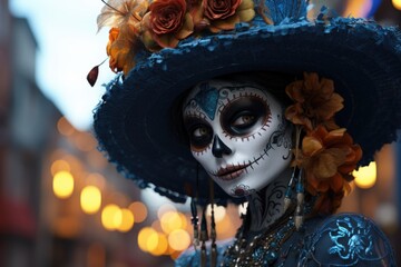 Wall Mural - Dia de muertos, traditional Mexican holiday honoring the memory of deceased relatives and friends. it is believed that souls of deceased temporarily return to earth to commune with their loved ones.