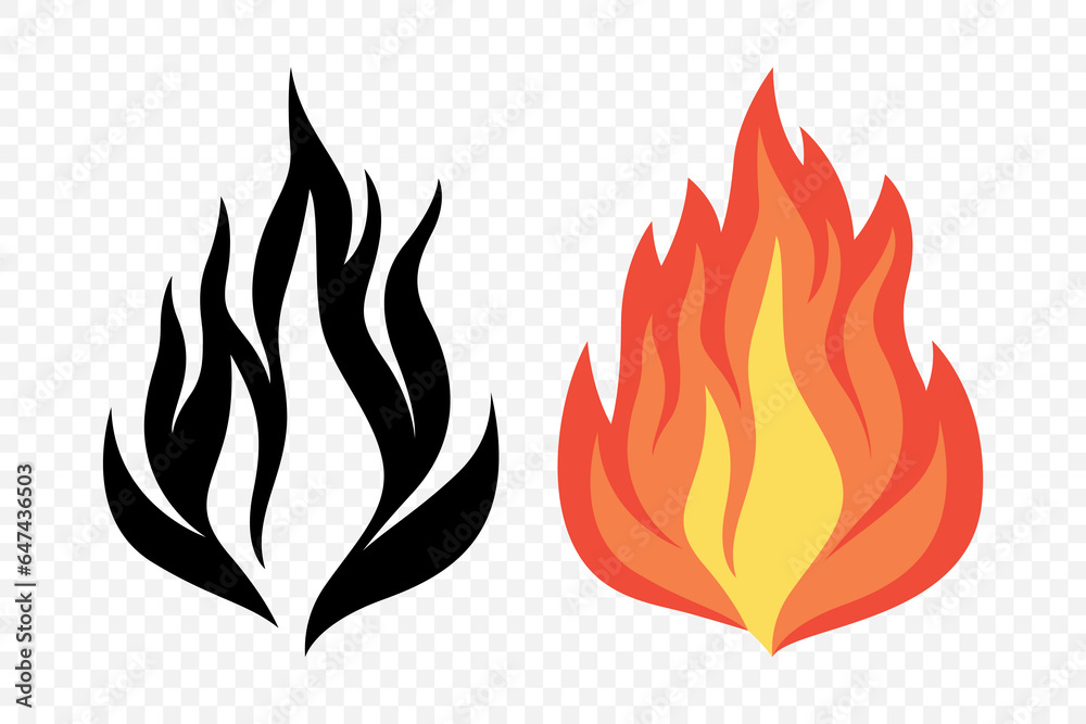 Flat Vector Fire Flame Icon Set. Campfire Shape Sign, Isolated. Bonfire ...