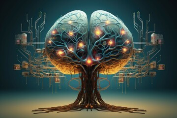 Poster - Brain artificial intelligence. Generate Ai