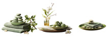 Png Set Green Plate Holding Spa Stones And Towel Isolated On Transparent Background