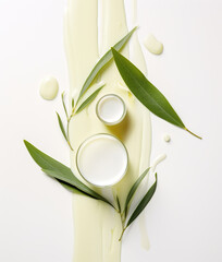 face cream swatch with olive branch, close-up