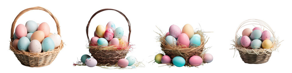 png set easter eggs in a black basket transparent background