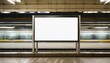 Train station during evening with blank white digital sign billboard poster mockup