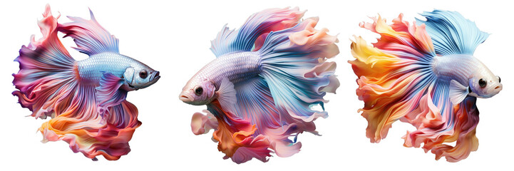 Poster - Png Set Colorful betta fish isolated on a transparent background