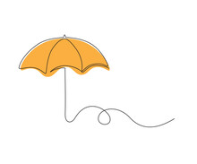 Umbrella Line Drawing Vector. Hand Drawn Line Icon. Isolated Icon. Design Linear Artwork Element. Flat Design. One-line Object.