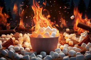 Aromatic Campfire marshmallow place. Cabin food. Generate Ai