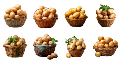 Wall Mural - Png Set Close up of a solitary new potato in a basket against a transparent background