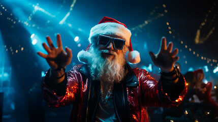 Santa Claus DJ with Christmas lenses with Dance Electronic Music and lights with joy and happiness