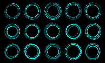 Poster - Set of sci fi blue circle user interface elements technology futuristic design modern creative on black background vector