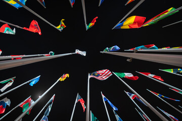 Wall Mural - Night view of flags from all over the world