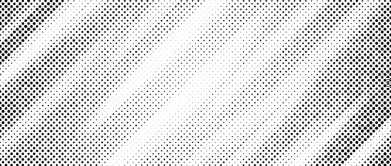 Halftone diagonal stripe texture. White and black oblique faded gradient. Grunge slanted line grit background. Abstract pop art comic wallpaper. Dotted sand noise backdrop. Retro vector illustration