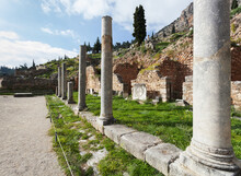 Columns At A Site Of Ruins; Delphi, Greece