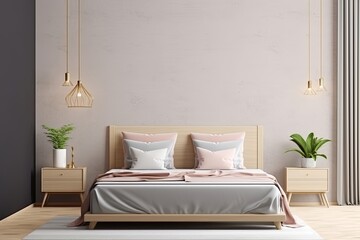 Wall Mural - Cozy bedroom interior wall mockup, Generative AI 