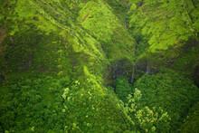 Aerial View Of A Stream Flowing Through A Lush Green Landscape; Hawaii United States Of America
