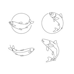 Salmon fish single line illustration template