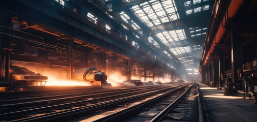 Poster - Heavy machinery at large industry factory, glowing metal and sparks, Metallurgical factory.