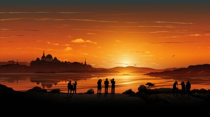 world famous landmark silhouette style with row design on sunset time, vector illustration