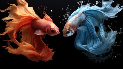 Two betta fish fighting, Battle, Colorful.