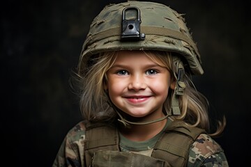 Wall Mural - Portrait of a little girl in a military uniform. Studio shot.