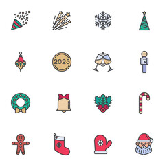 Aufkleber - happy new year filled outline icons set