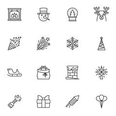 Wall Mural - Christmas line icons set