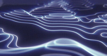 Poster - Abstract blue futuristic hi-tech landscape with mountains and canyons from glowing energy circles and magic lines background