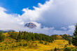 Landscape in the Dolomite Mountains, Italy, in summer, with dramatic storm clouds