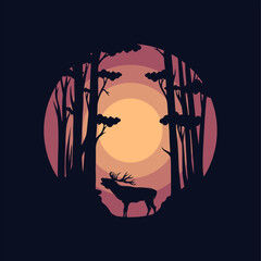 Poster - Wild Deer Vector Logo Illustration