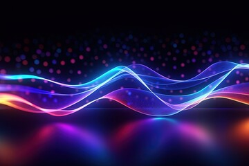Wall Mural - abstract futuristic background with pink blue glowing neon moving high speed wave lines and bokeh li