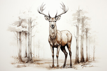 Watercolor deer background picture, picture used for decoration.