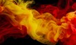 Color smoke. Ink water. Paint drop. Hot blend. Red yellow contrast fluid splash mix burning vapor cloud on black abstract art background, Generative AI