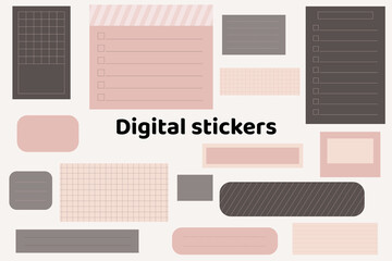 Digital stickers blank Blank trendy digital stickers. Digital note papers and stickers for bullet journaling or planning. Digital planner stickers. Vector art.