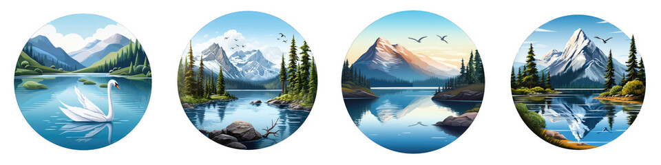 Wall Mural - Serene Lake clipart collection, vector, icons isolated on transparent background