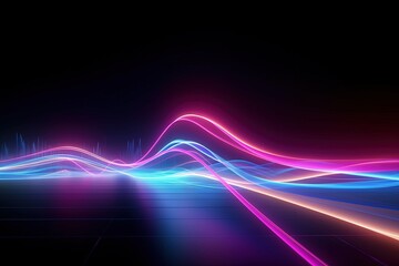 Wall Mural - abstract futuristic background with pink blue glowing neon moving high speed wave lines and bokeh li