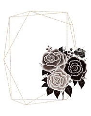 Sticker - Watercolor black rose flower arrangement. Hand painted watercolor illustration.