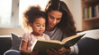 © Chanelle/Peopleimages - AI - Young mother reading a book to her daughter. Parent bonding and learning with toddler