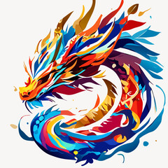 Wall Mural - Colorful dragon head on white background. Vector illustration for your design