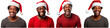 Afro portrait of a man with a Santa Claus hat: the concept of Christmas and New Year on a white background