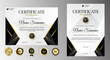 Black and gold certificate of appreciation border template with luxury badge and modern line and shapes. For award, business, and education needs. Diploma vector EPS 10
