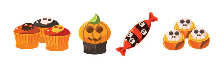 Sticker - Colorful Halloween Sweets and Treats for Children Vector Set