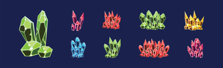 Poster - Crystal Gems and Minerals with Shiny Facet Vector Set