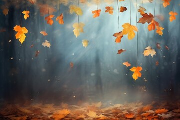 Wall Mural - A surreal composition of floating autumn leaves against a dreamy backdrop